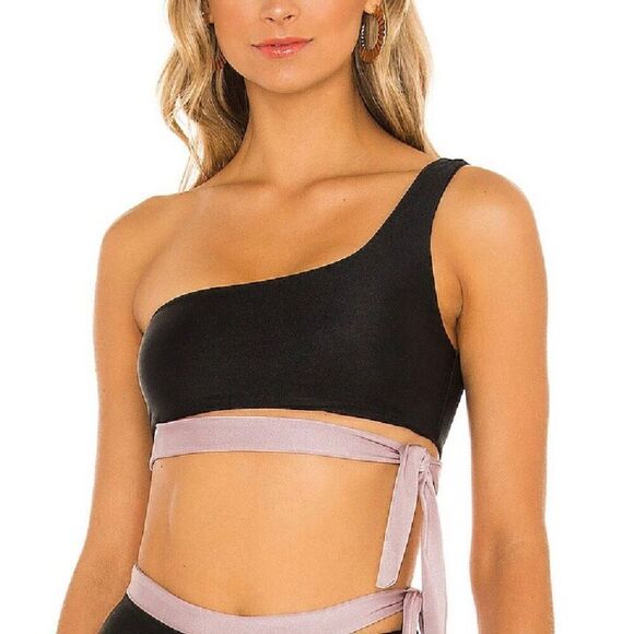 Lovers & Friends Black Retro Swim Top XS One Shoulder - Picture 1 of 5